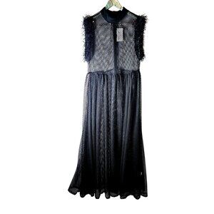 Posh Shoppe Sheer Feather Sleeve High Neck Full Mesh Black Dress,  1X, NWT